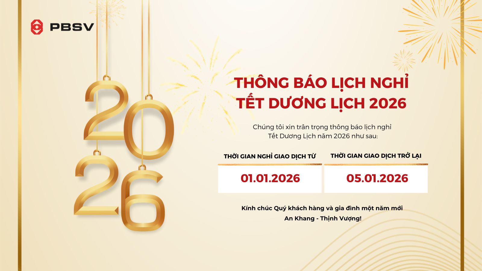 Thông báo Lịch nghỉ Tết Dương lịch 2026